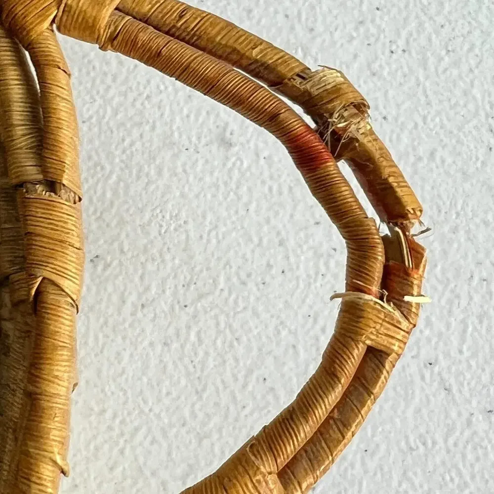 Set of 2 Round Coiled Woven Natural Baskets Double Handles Decor